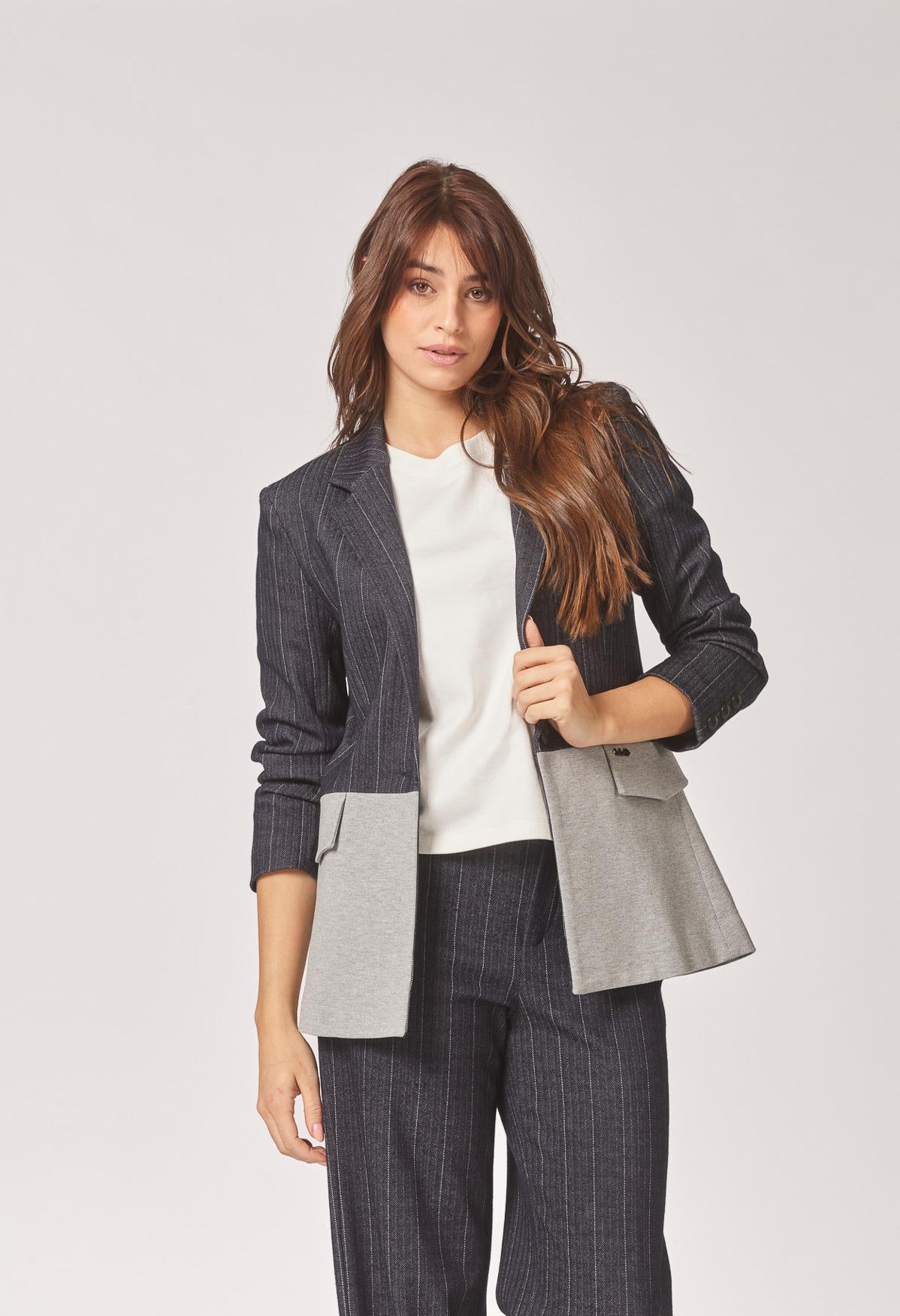 Tweekleurige blazer - Navy Grey