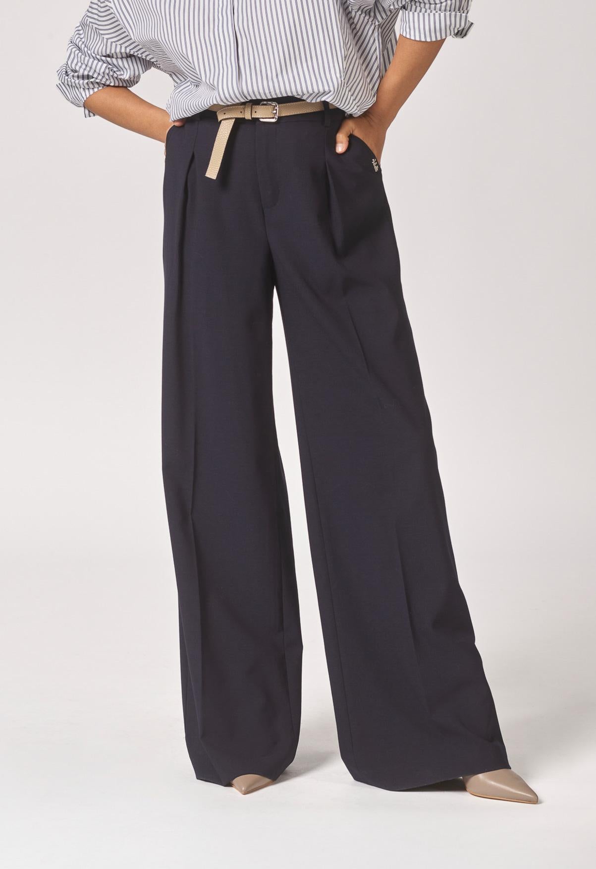 Wijde broek met bandplooi - Navy