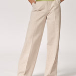 Stretch broek met wijde pijpen - Beige