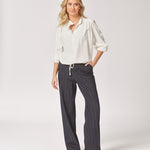 Stretch broek met wijde pijpen - Navy