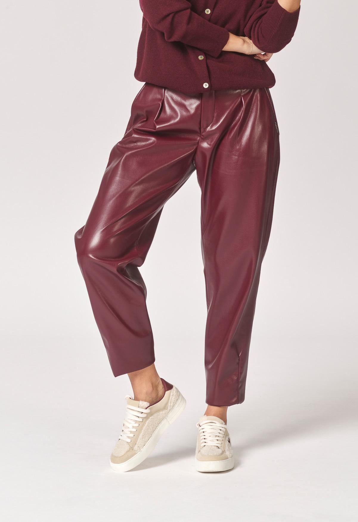 Lederen broek met rechte pijpen - Burgundy