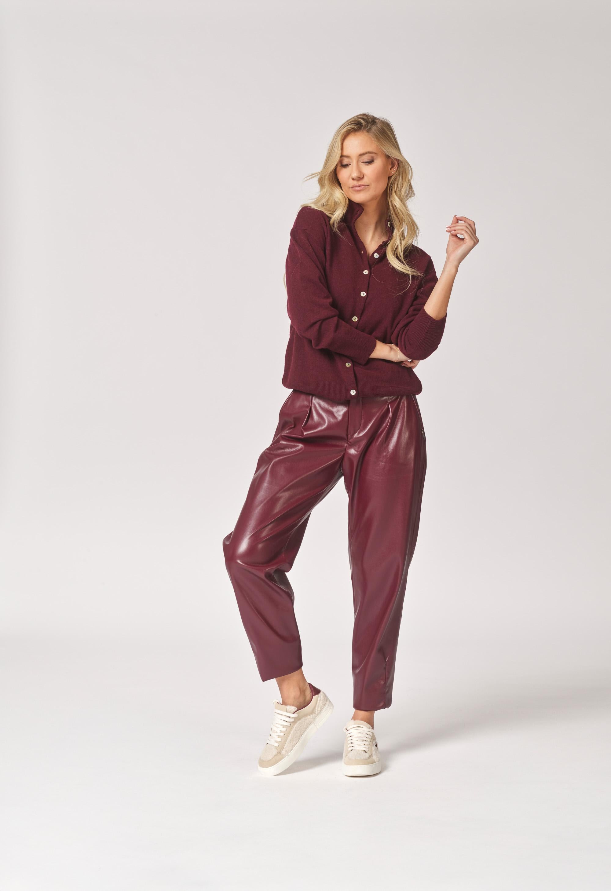 Lederen broek met rechte pijpen - Burgundy