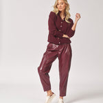 Lederen broek met rechte pijpen - Burgundy