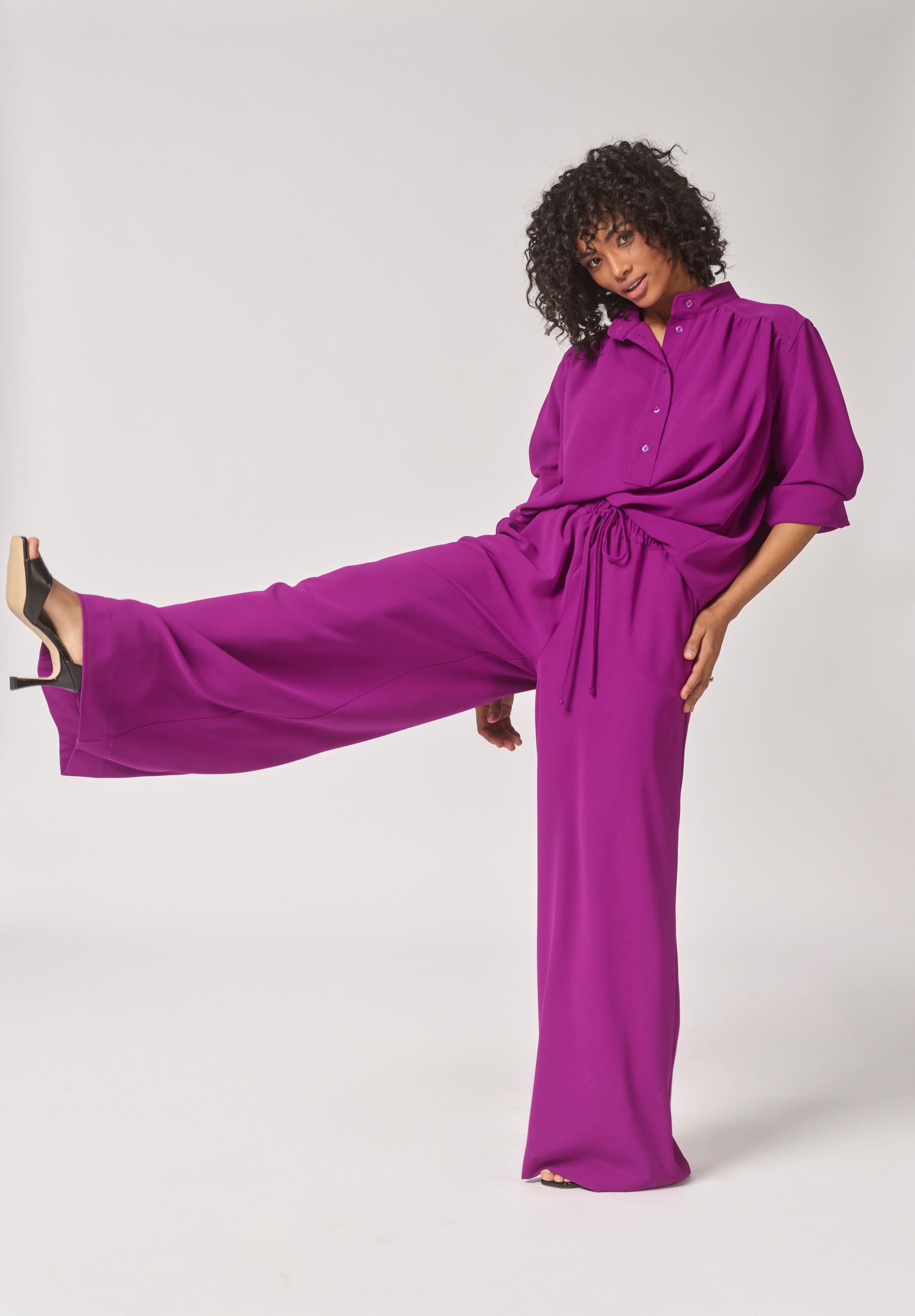 Wijde broek in crêpe - Violet