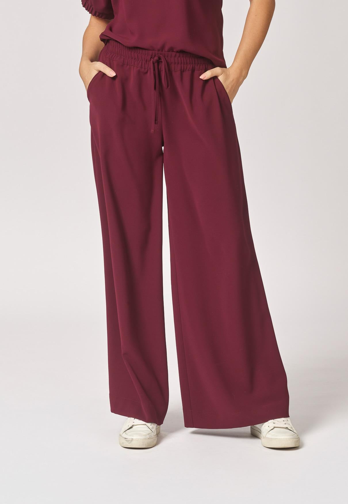 Wijde broek in crêpe - Burgundy