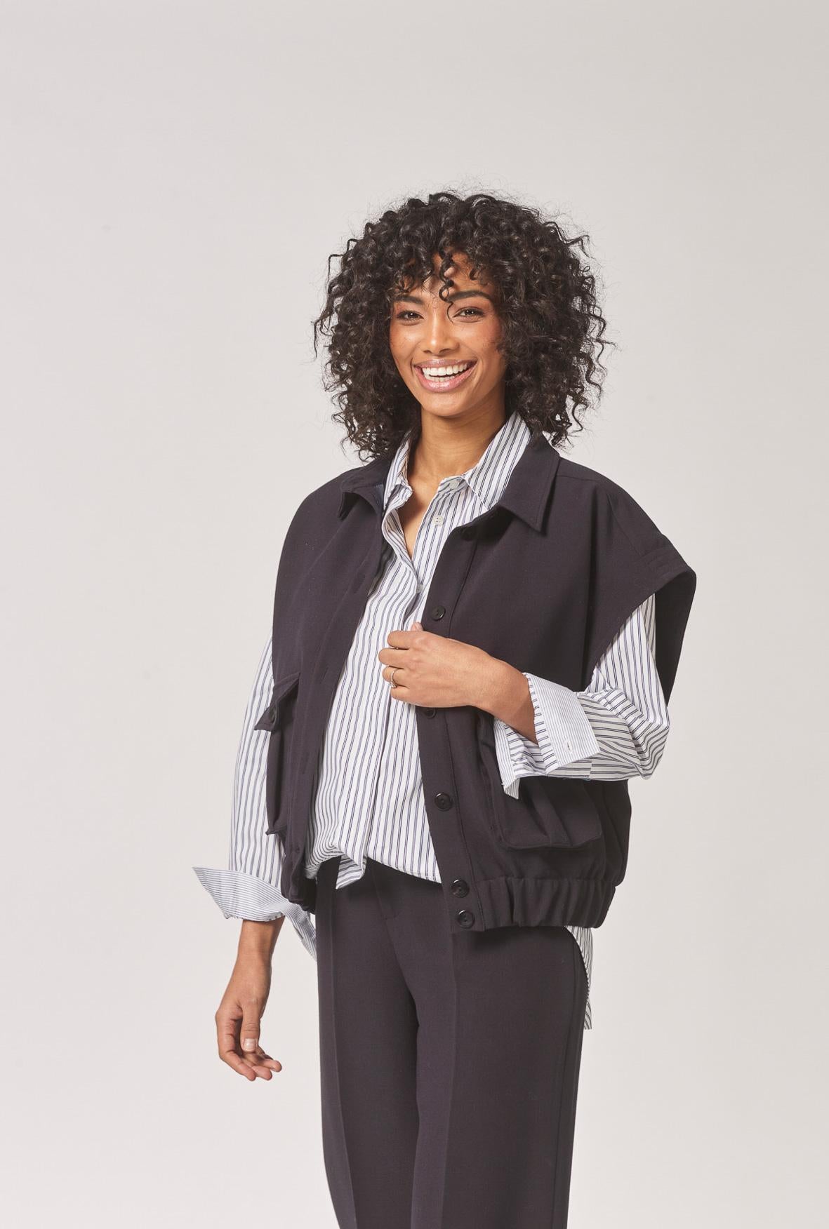 Mouwloze bomberjas met zakken - Navy