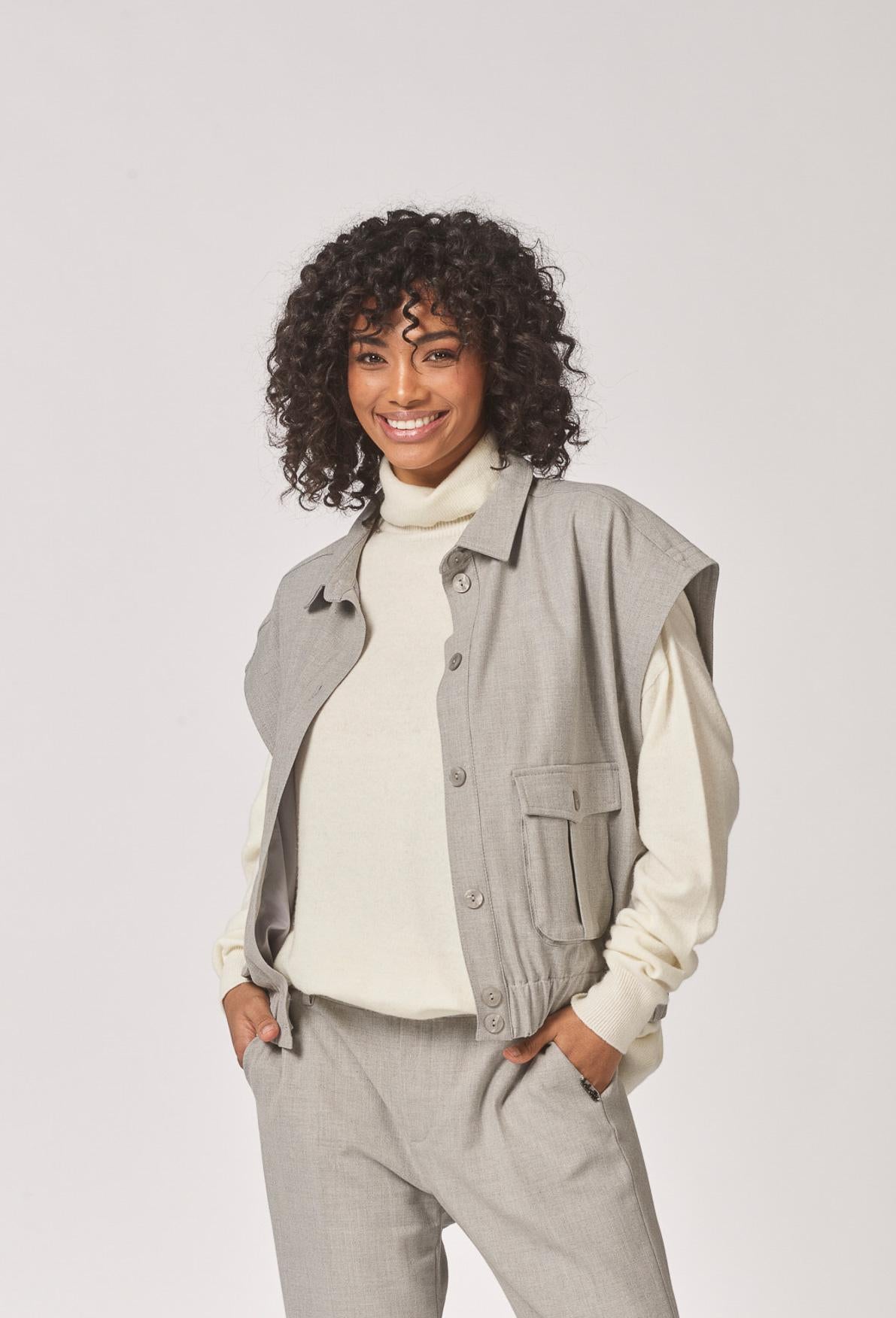 Mouwloze bomberjas met zakken - Licht Grey