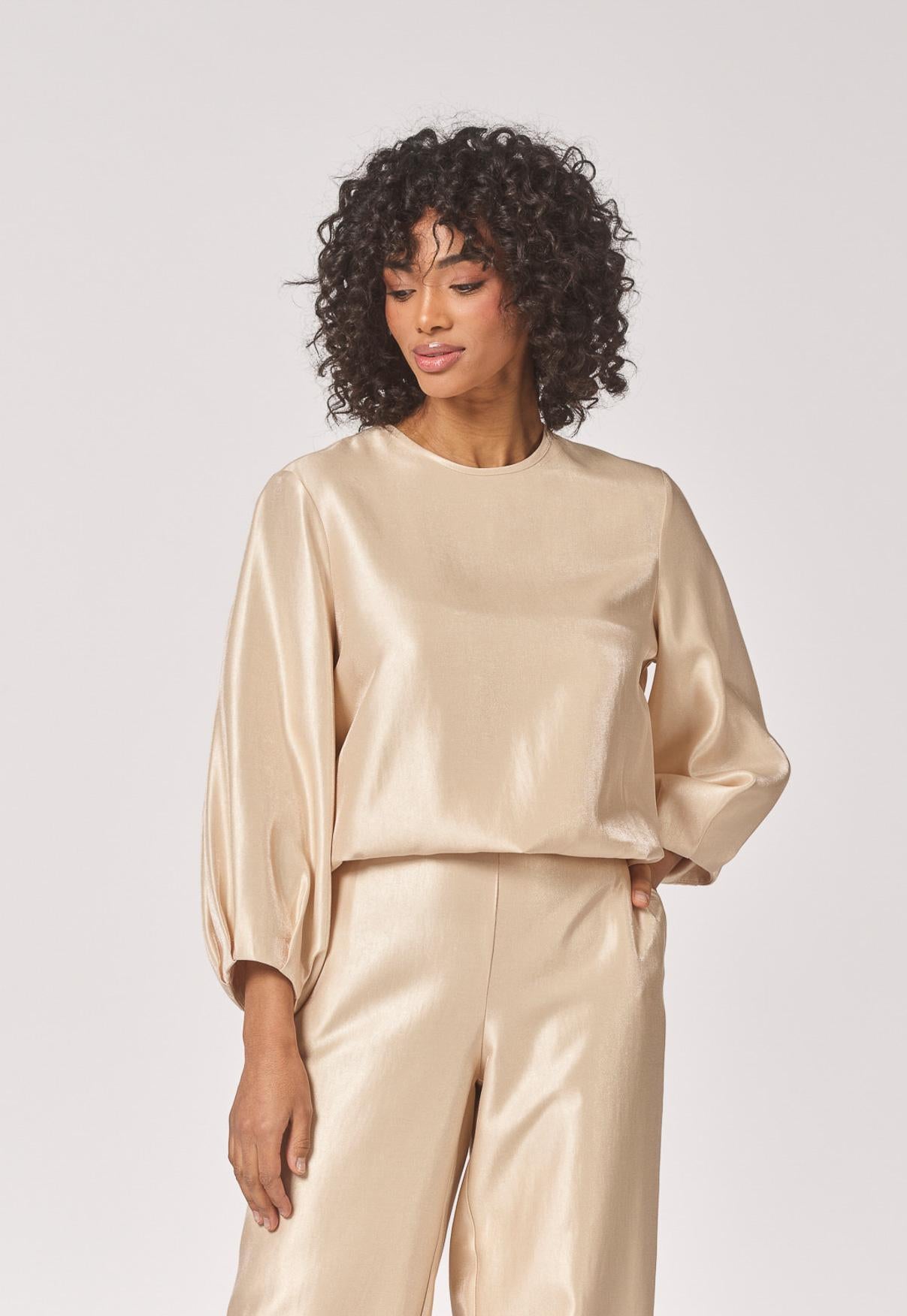 Blouse in satijn met mouw detail - Gold