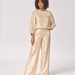 Blouse in satijn met mouw detail - Gold