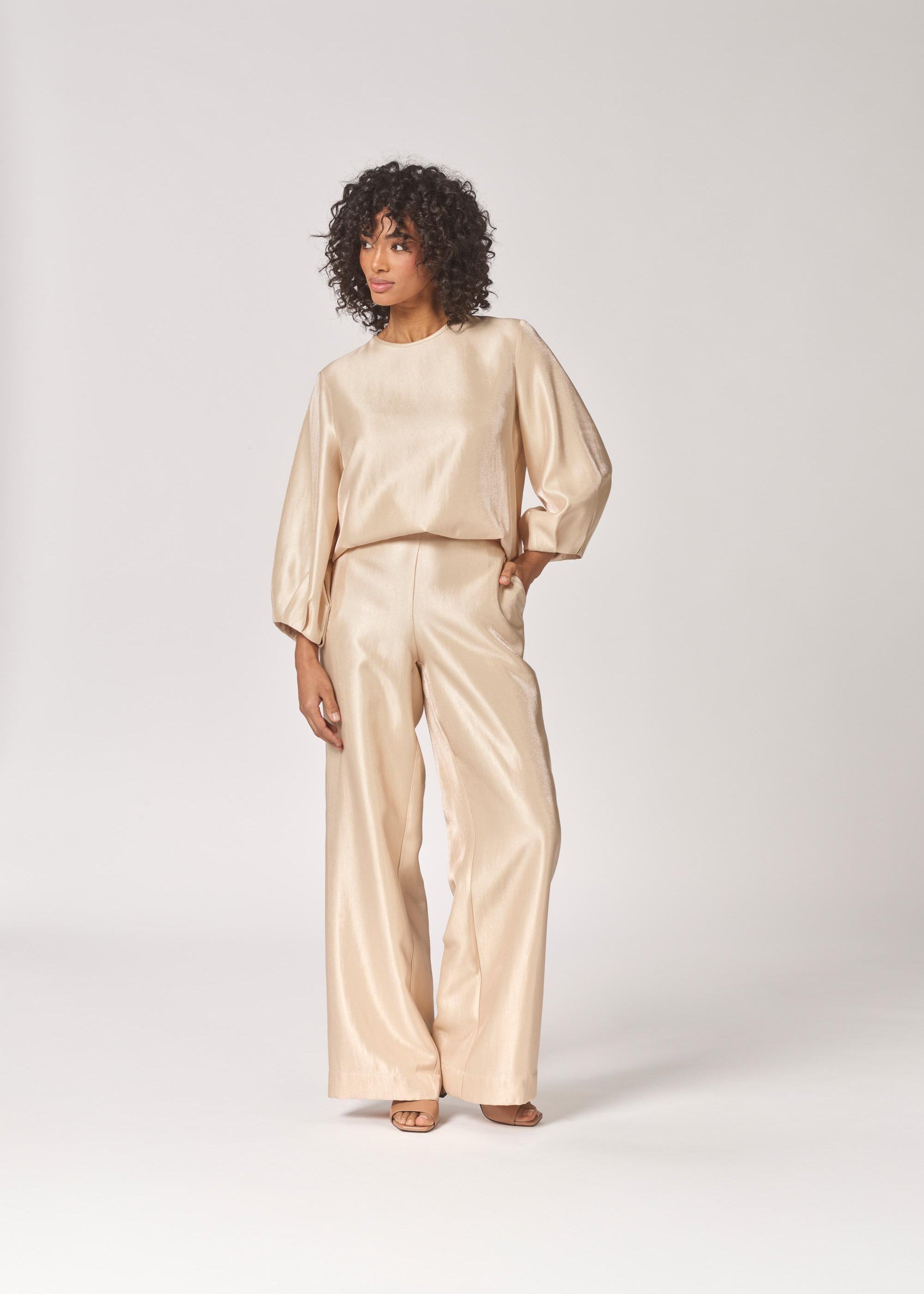 Blouse in satijn met mouw detail - Gold