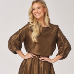 Blouse in satijn met mouw detail - Olive