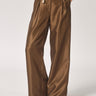 Satijnen broek met bandplooien - Olive