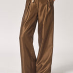 Satijnen broek met bandplooien - Olive