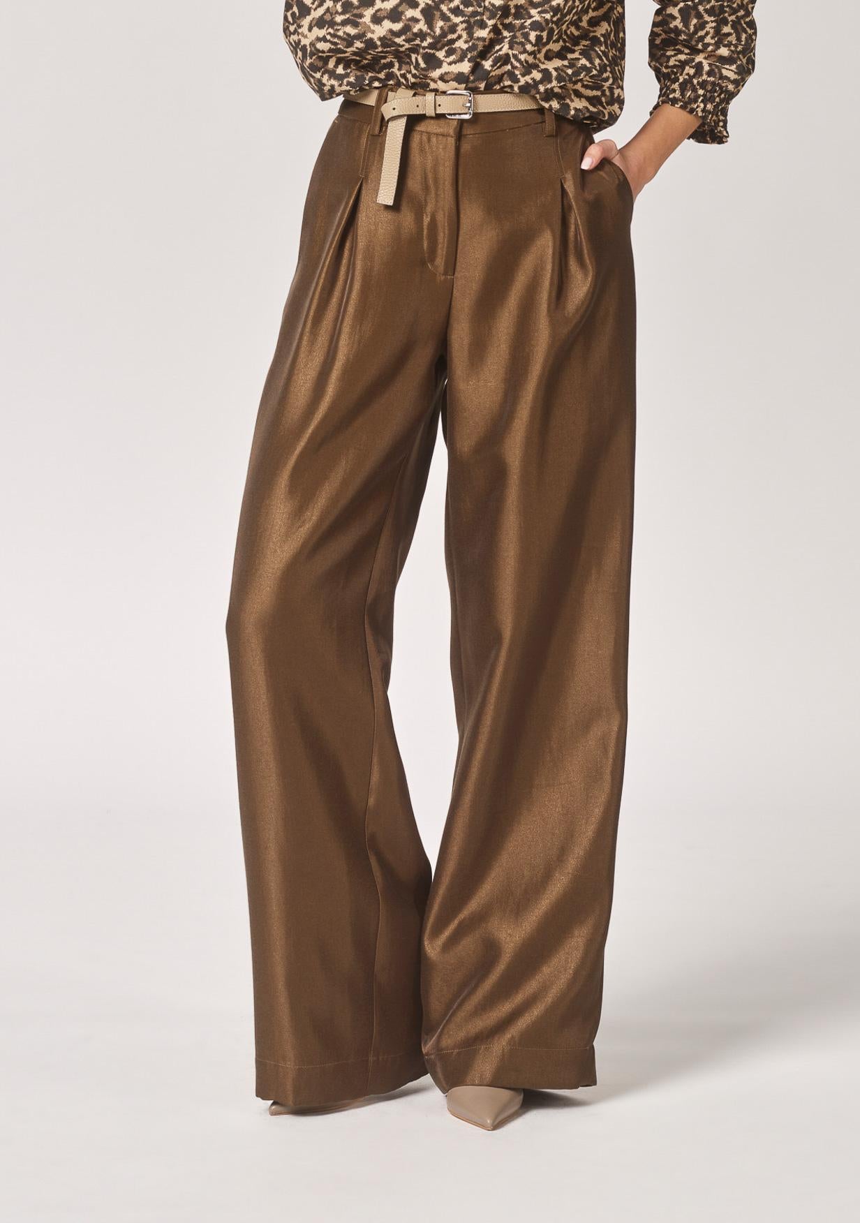 Satijnen broek met bandplooien - Olive