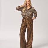 Satijnen broek met bandplooien - Olive