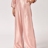 Satijnen broek met bandplooien - Light Pink