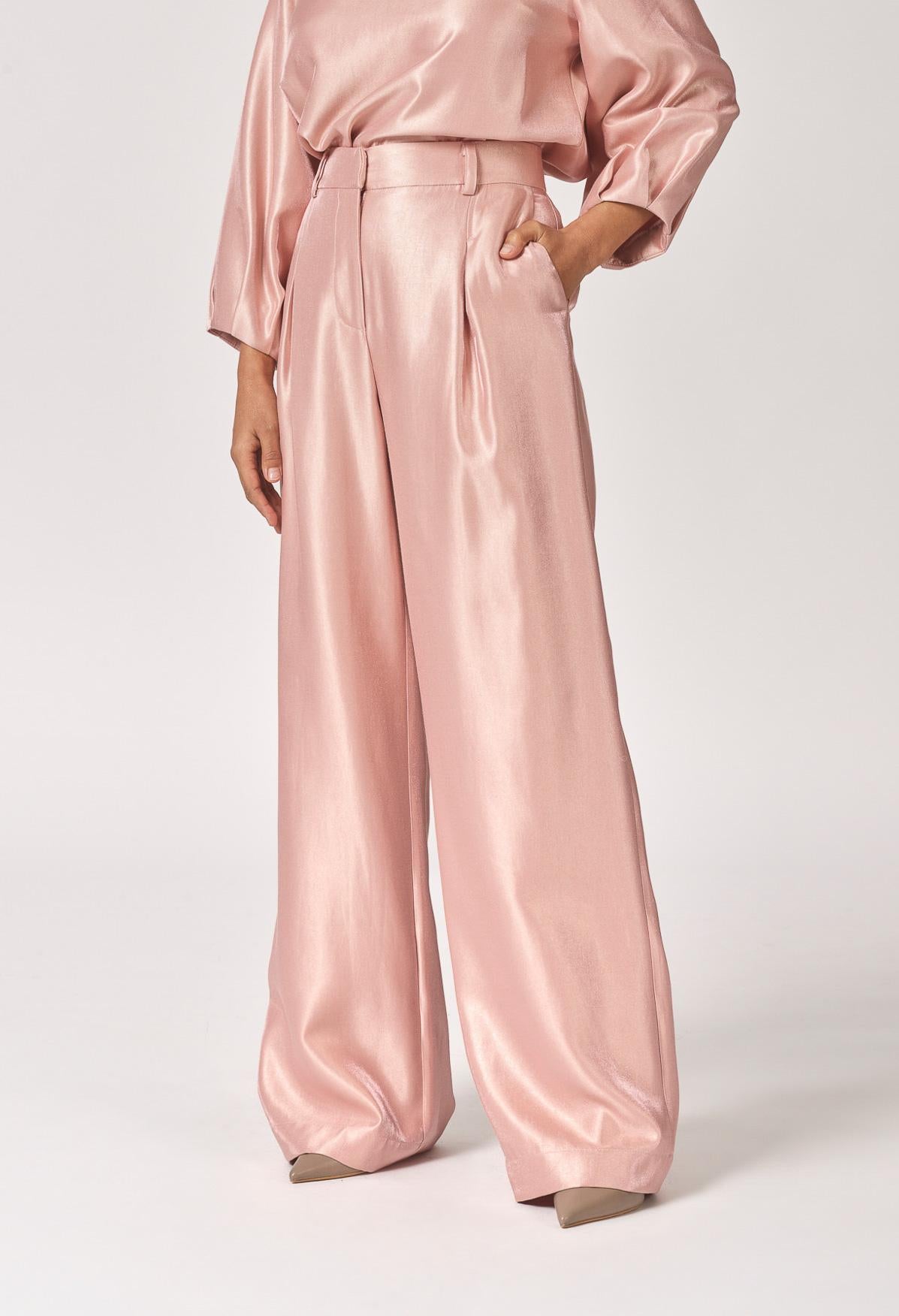 Satijnen broek met bandplooien - Light Pink