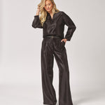 Satijnen broek met bandplooien - Black