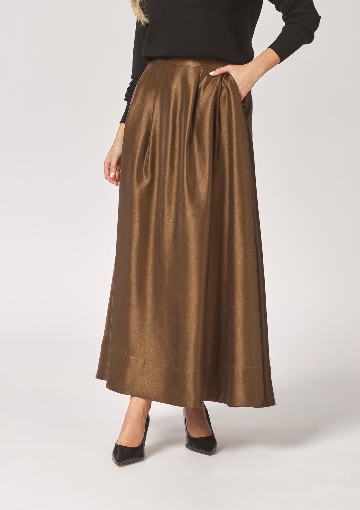 Lange rok met plooien - Olive