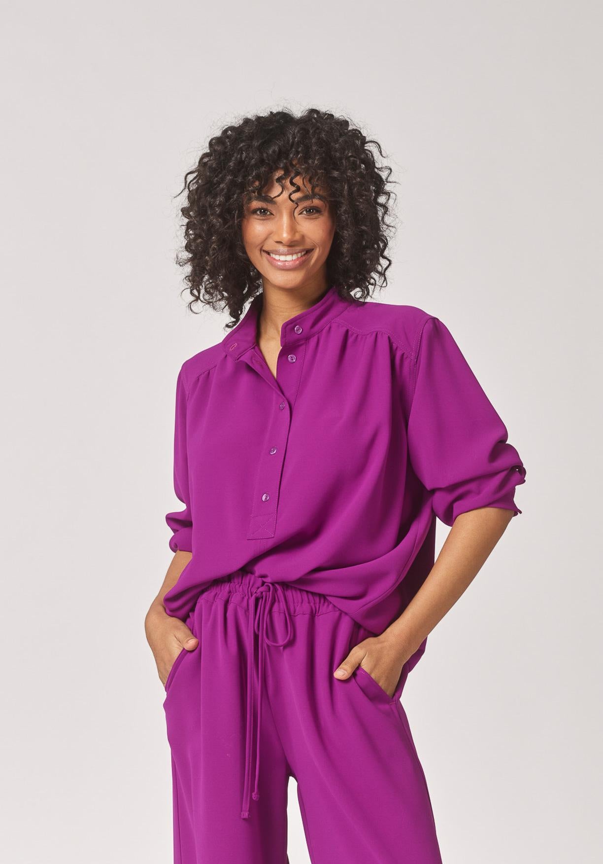 Soepelvallende blouse met rekker - Violet