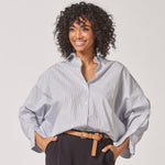 Oversized blouse met knoopdetail - Blue Stripe