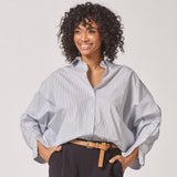 Oversized blouse met knoopdetail - Blue Stripe