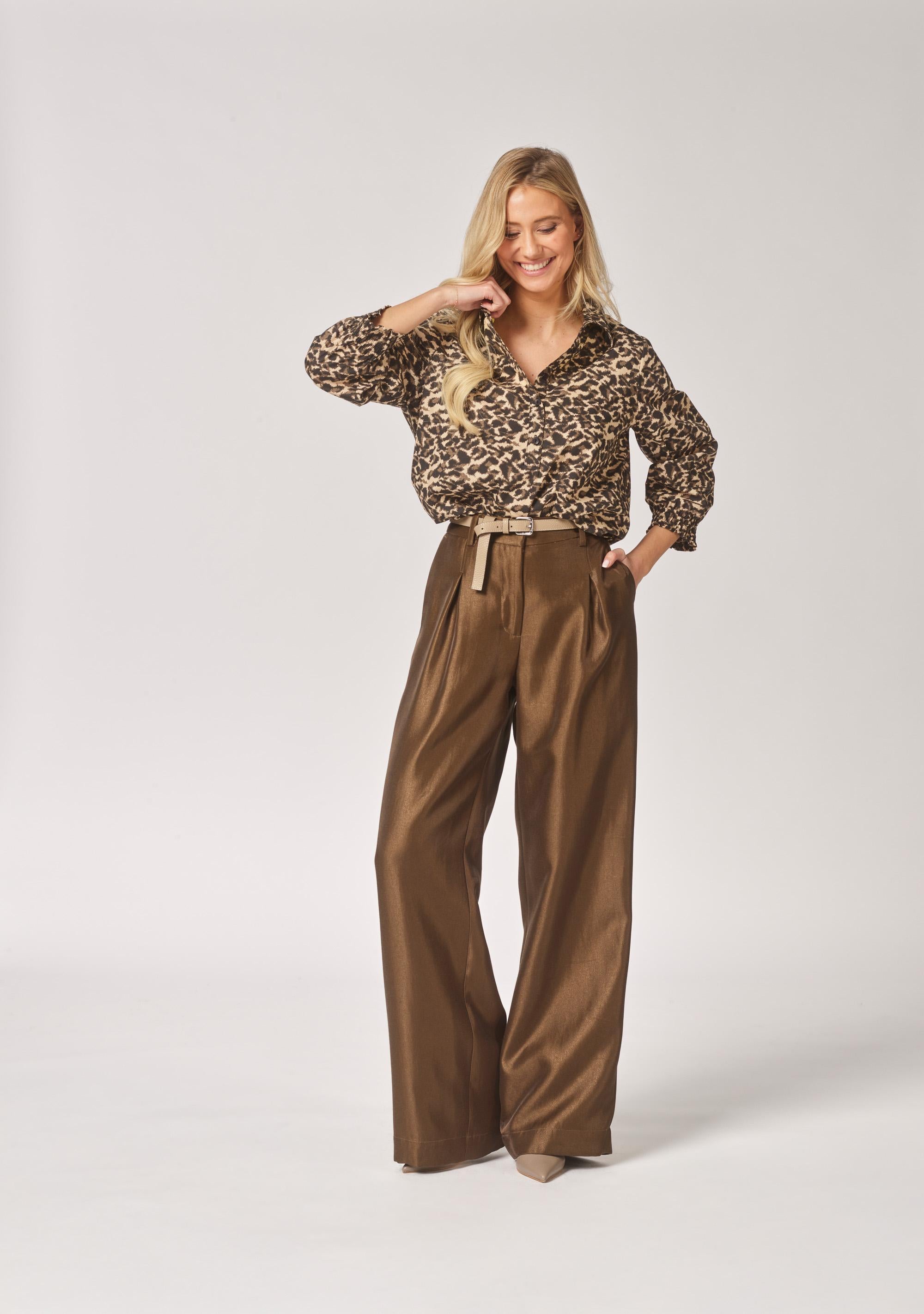 Leopard blouse met fluodetail - Leopard