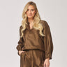Satijnen blouse met mouwdetail - Olive
