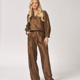 Satijnen blouse met mouwdetail - Olive