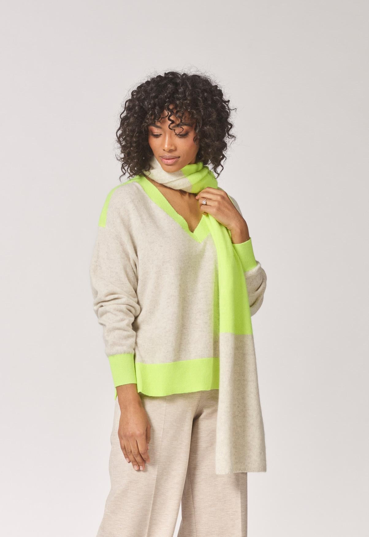 zachte sjaal - Beige / Fluo Yellow