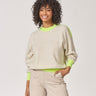 Pull met ronde hals en kleurdetail - Beige / Fluo Yellow
