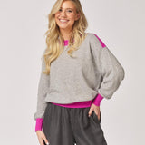 Pull met ronde hals en kleurdetail - Grey / Purple