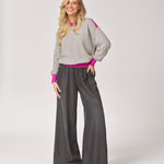 Pull met ronde hals en kleurdetail - Grey / Purple