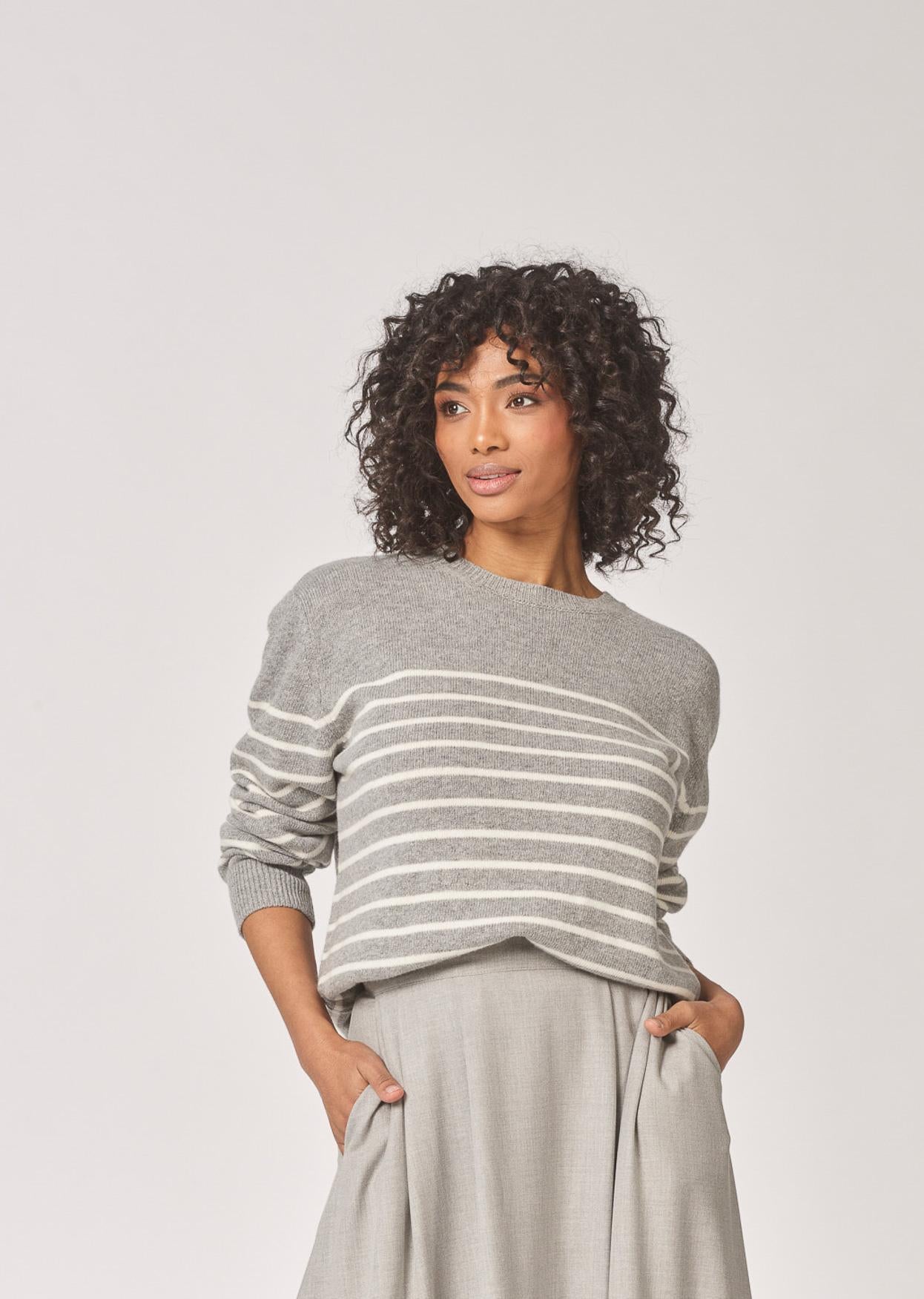 Pull met streepjesmotief - Grey / Ecru
