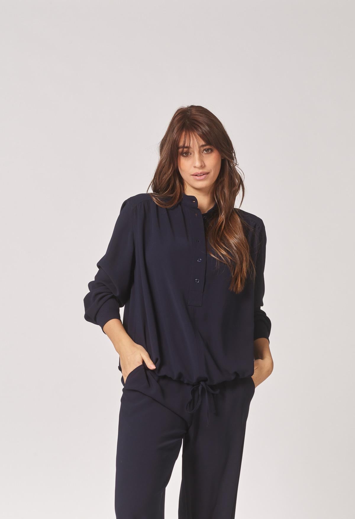 Soepelvallende blouse met rekker - Navy