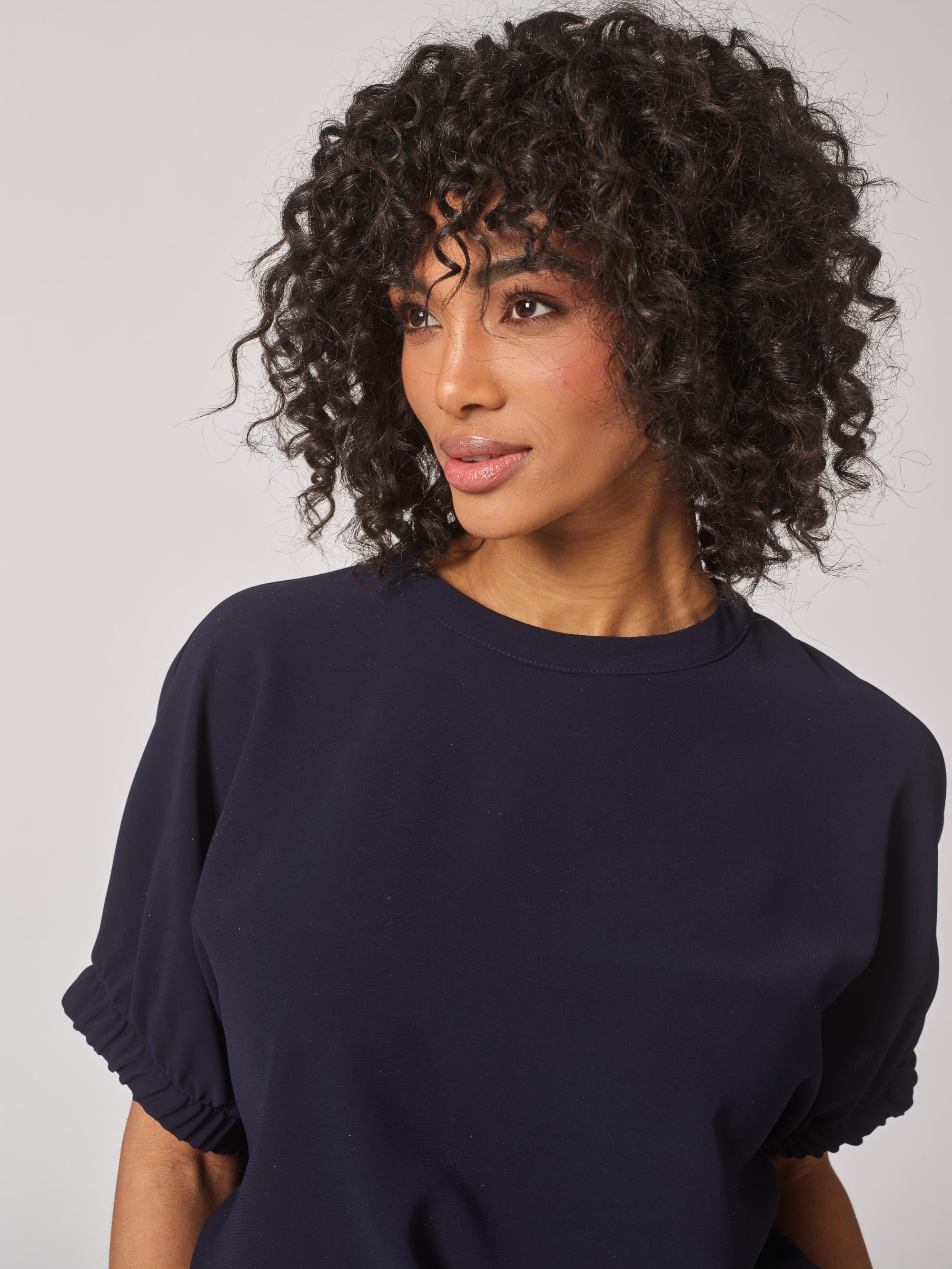 Blouse met elastische mouwdetail - Navy