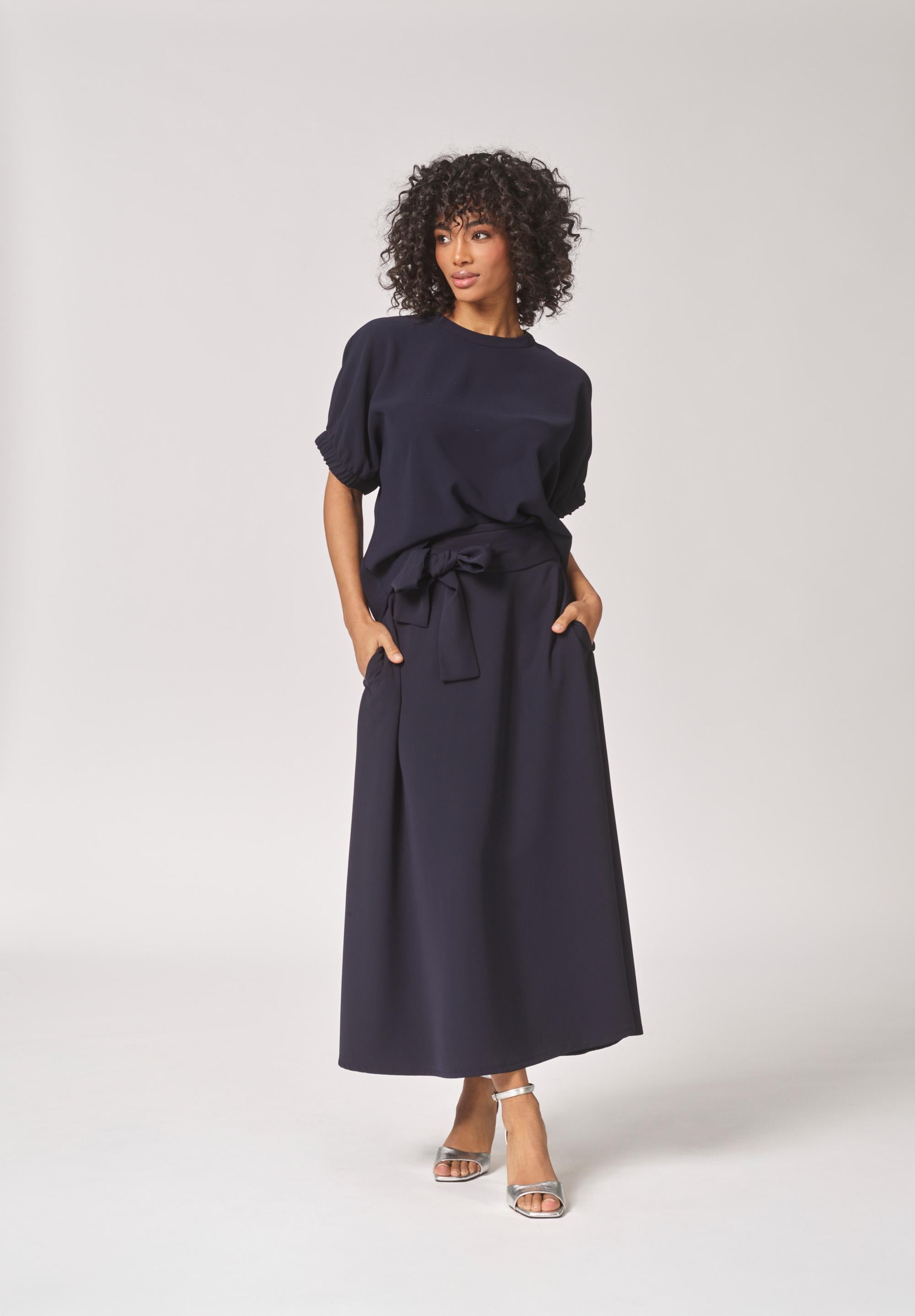 Blouse met elastische mouwdetail - Navy