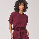 Blouse met elastische mouwdetail - Burgundy