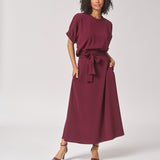 Blouse met elastische mouwdetail - Burgundy