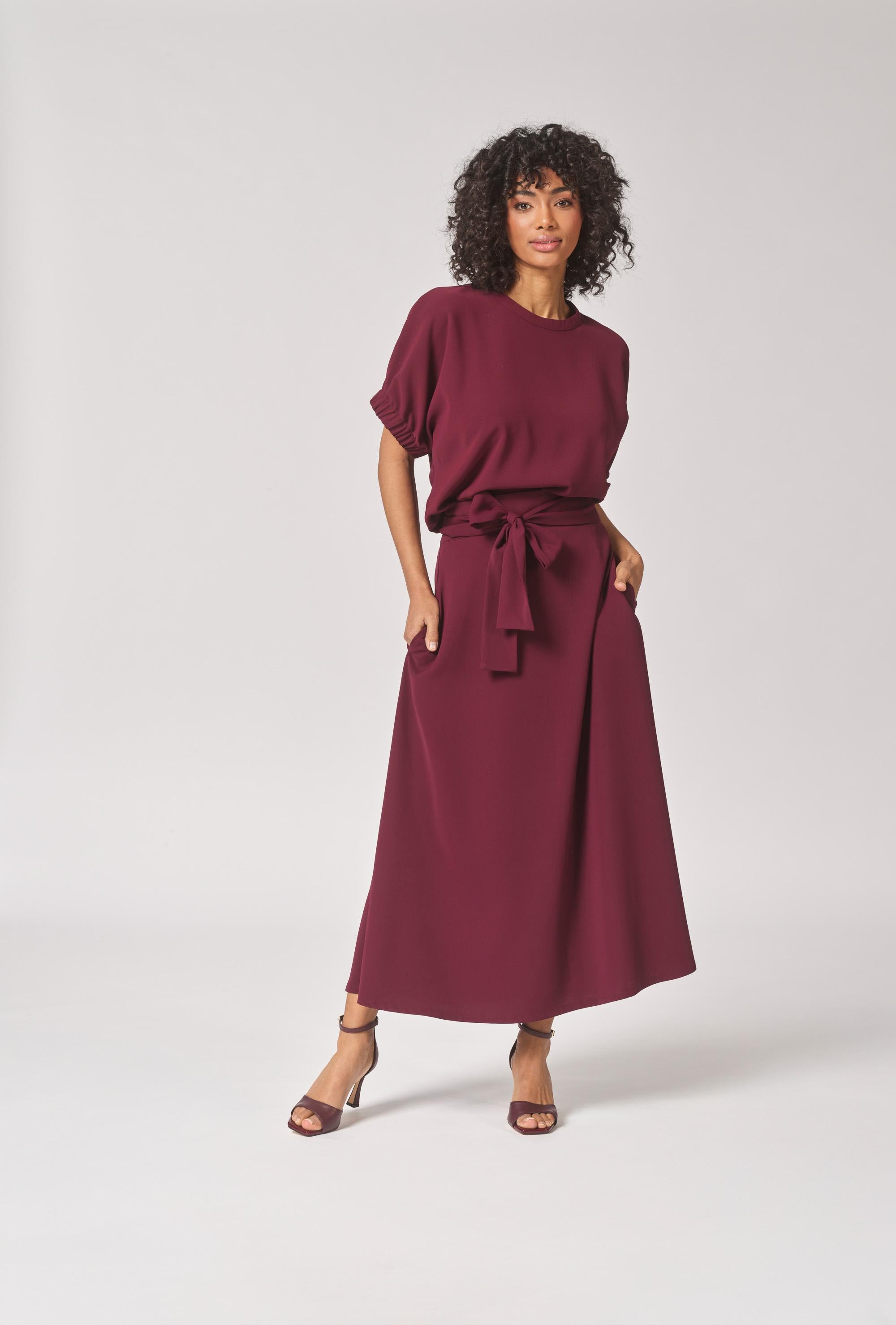 Blouse met elastische mouwdetail - Burgundy