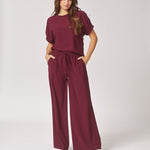 Blouse met elastische mouwdetail - Burgundy