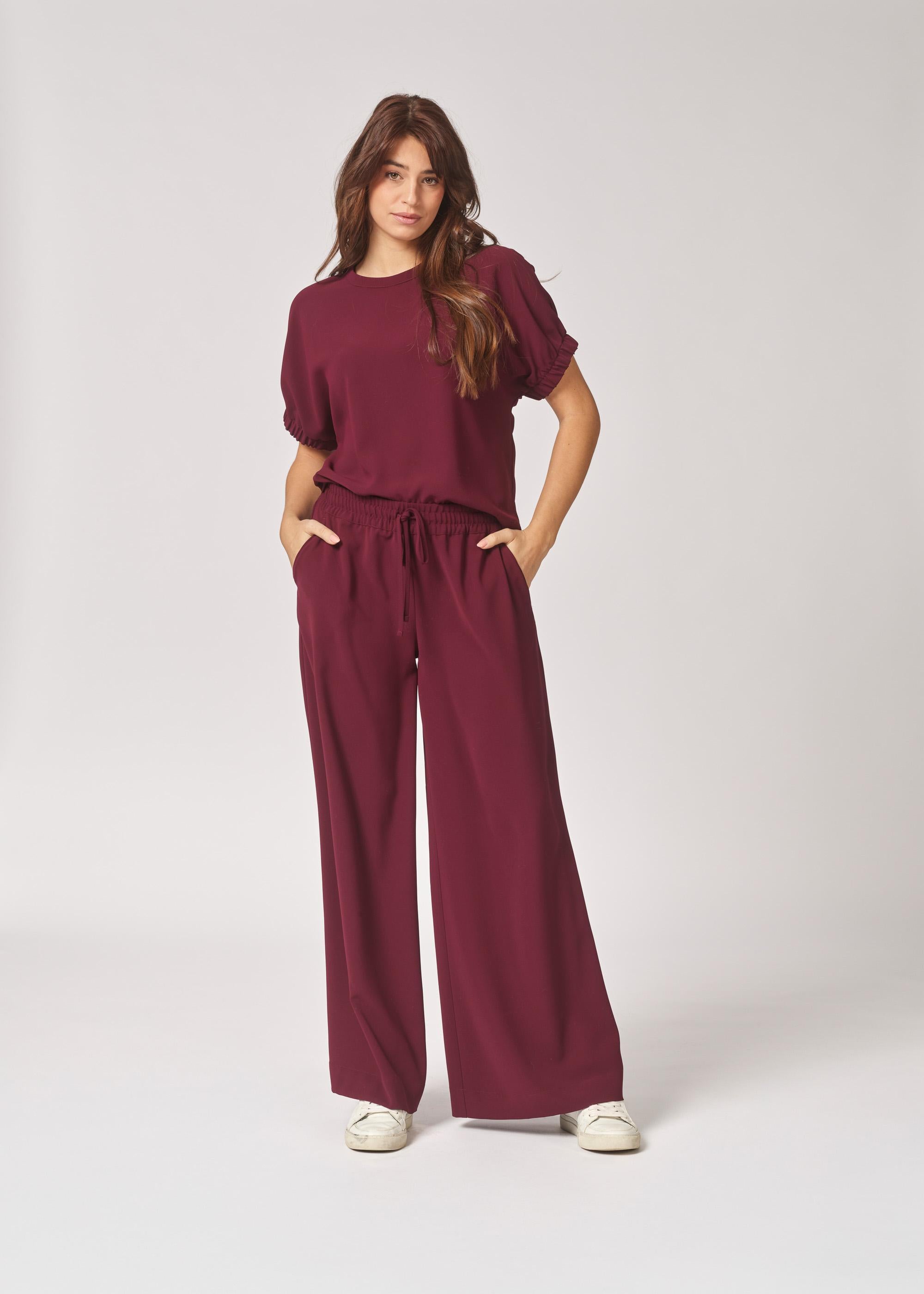 Blouse met elastische mouwdetail - Burgundy