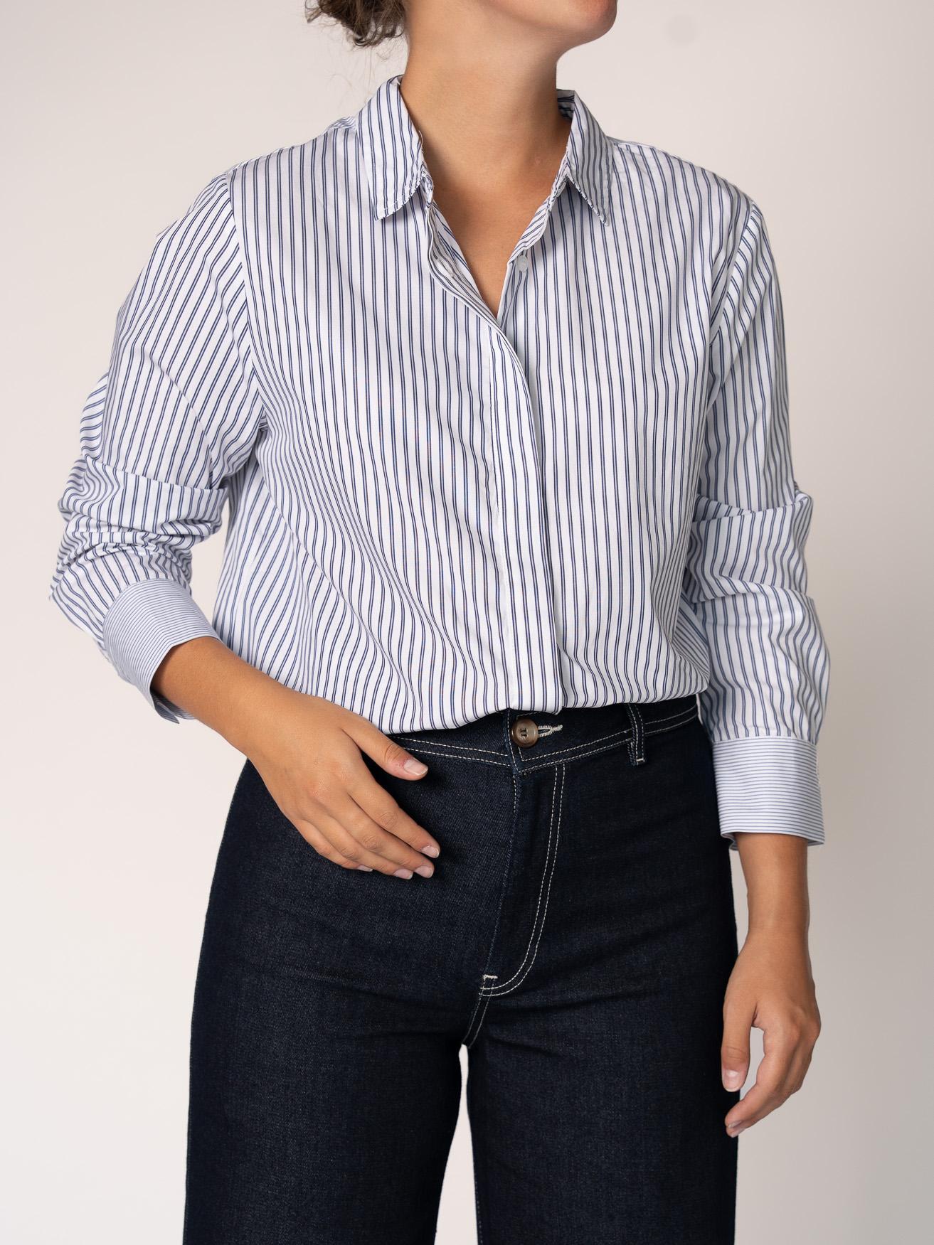 Katoenen blouse met knoopsluiting - Blue Stripe