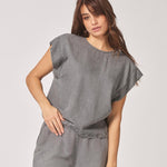 Soepelvallende blouse met korte mouwen - Light Grey
