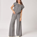 Soepelvallende blouse met korte mouwen - Light Grey