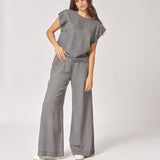Soepelvallende blouse met korte mouwen - Light Grey
