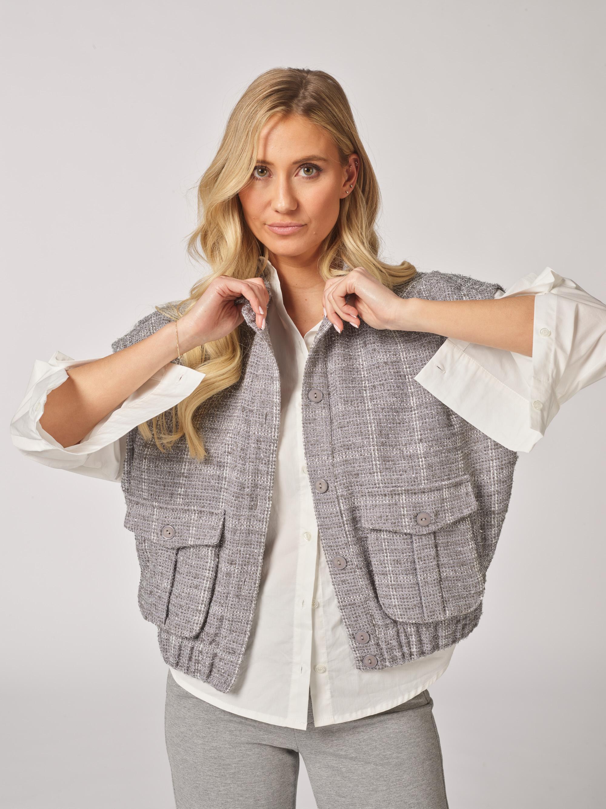 Mouwloze bomberjas met zakken - Grey Sparkle