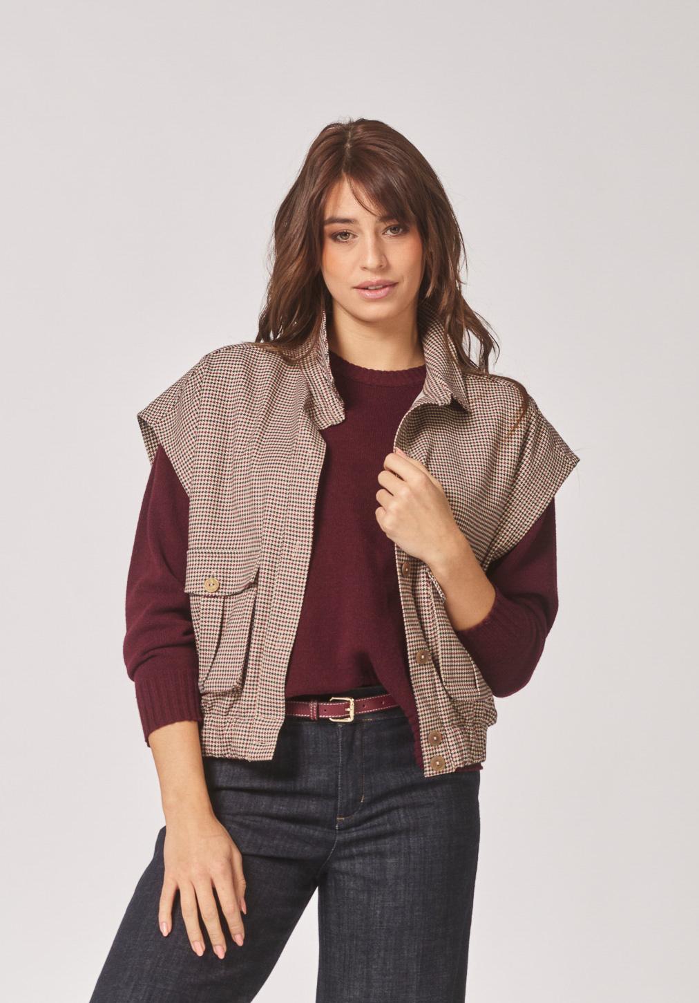 Mouwloze bomberjas met zakken - Pied de poule