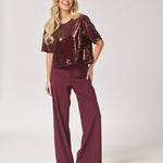 Wijde broek met bandplooi - Burgundy