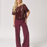 Wijde broek met bandplooi - Burgundy